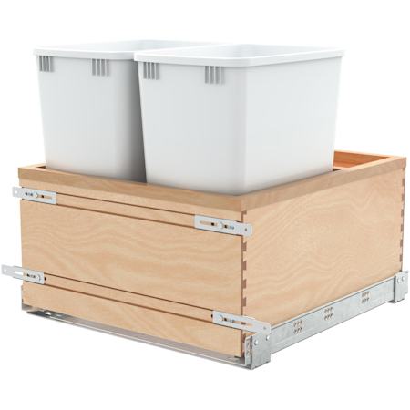 Rev-A-Shelf Value Line 20-1/2"W Double 32 Qt / 8 Gallon Pull Out Trash Can System with Soft-Close for 24" Base Cabinets Maple / White