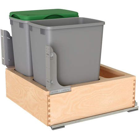 Rev-A-Shelf Wood Classics 21"W Maple Bottom Mount Double 32 Qt / 8 Gallon Pull Out Trash Can System with BLUM Soft Close Slides Maple / Metallic Silver