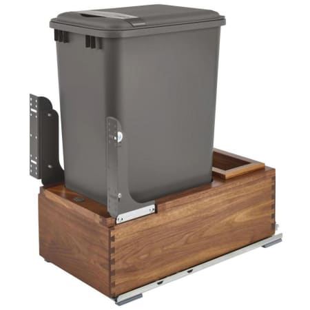 Rev-A-Shelf Wood Classics 22-1/8" Walnut Bottom Mount Single 50 Qt / 12.5 Gal Pull Out Trash Can with Rear Storage Cubby and Soft Close Slides Walnut / Orion Gray