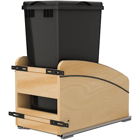Rev-A-Shelf Craftsman 12" Wide Designer Solid Maple 50 Qt / 12.5 Gallon Pull Out Cabinet Trash Can System with Soft Close Blum Slides and 1 Bin with Lid Maple / Black