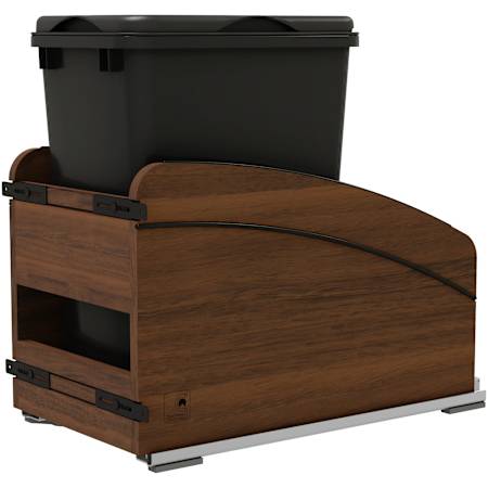 Rev-A-Shelf Craftsman 12" Bottom Mount Single 35 Quart Capacity Pull Out Trash Can with Lid and Soft-Close Slides Walnut / Black