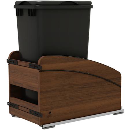 Rev-A-Shelf Craftsman 12" Bottom Mount Single 50 Quart Capacity Pull Out Trash Can with Lid and Soft-Close Slides Walnut / Black