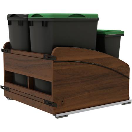 Rev-A-Shelf Craftsman 21" Bottom Mount 4 Bin Pull Out Trash Cans with Lids and Soft-Close Slides Walnut / Black