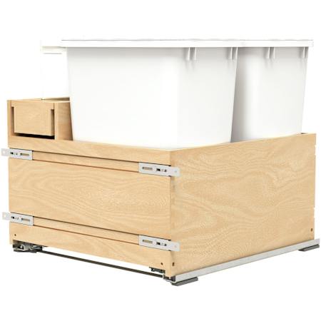 Rev-A-Shelf Wood Classics 21"W Bottom Mount Pull Out Double 35 Qt / 8.75 Gallon Trash Can System with Soft Close and OXO Bonus Storage Container Maple