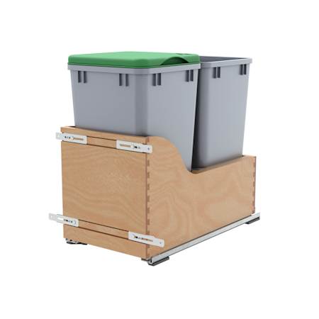 Rev-A-Shelf Wood Classics 12"W Double 27 Qt / 6.75 Gallon Pull Out Trash Can System with Soft Close Slides Maple / White