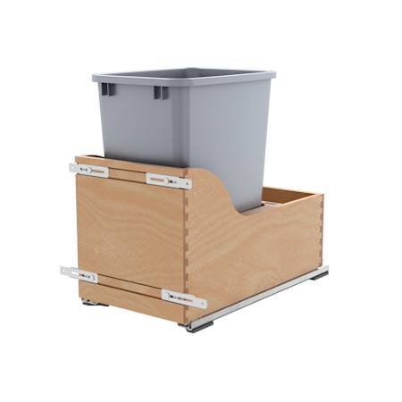 Rev-A-Shelf Wood Classics 12"W Single 35 Qt / 8.75 Gallon Pull Out Trash Can System with Soft Close Slides for Cabinets Maple
