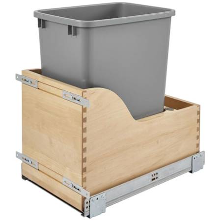 Rev-A-Shelf Wood Classics 12"W Single 35 Qt / 8.75 Gallon Pull Out Trash Can System with Rear Storage Bin and Soft Close Slides Maple