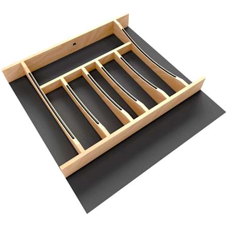 Rev-A-Shelf Craftsman 19-1/4" Wide X 19-1/2" Deep Designer Solid Maple 9 Compartment Drop In Cutlery Silverware Drawer Organizer Insert with Removable Mat Maple / Black