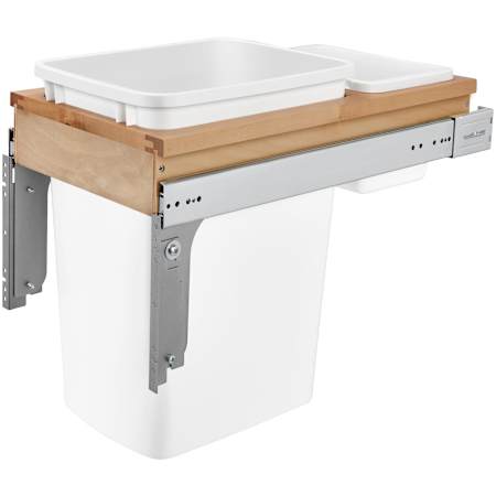 Rev-A-Shelf Wood Classics 12"W Wood Top Mount Single 35Qt / 8.75 Gallon Pull Out Trash Can System with Small Storage Bin Maple / White