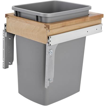 Rev-A-Shelf Wood Classics 12"W Top Mount Pull Out Single 35 Qt / 8.75 Gallon Trash Can System with Reduced Depth /16-1/4"D Maple / Silver