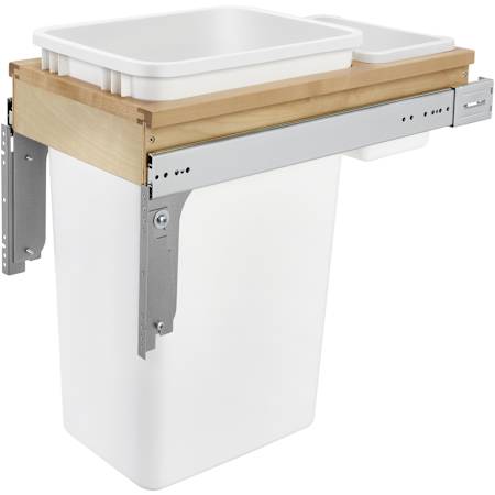 Rev-A-Shelf Wood Classics 12"W Top Mount Single 50 Qt / 12.5 Gallon Pull Out Trash Waste Can System for Full Height Cabinets Maple / White