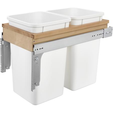 Rev-A-Shelf Wood Classics 11-3/4"W Top Mount Pull Out Double 27 Qt / 6.75 Gallon Trash Can System for Face Frame Cabinets Maple / White