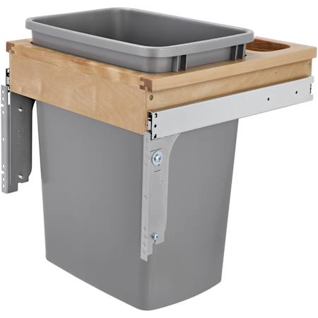 Rev-A-Shelf Wood Classics 15"W Top Mount Pull Out Single 35 Qt / 8.75 Gallon Trash Can System with Rear Mini Compartment and Reduced Depth Maple / Silver