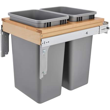 Rev-A-Shelf Wood Classics 18"W Top Mount Double 50 Qt / 12.5 Gallon Pull Out Trash Can System with Soft Close Slides for Cabinets Maple / Silver