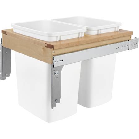Rev-A-Shelf Wood Classics 18"W Wood Top Mount Double 35 Qt / 8.75 Gallon Pull Out Trash Can System for 18" Face Frame Base Cabinets Maple / White