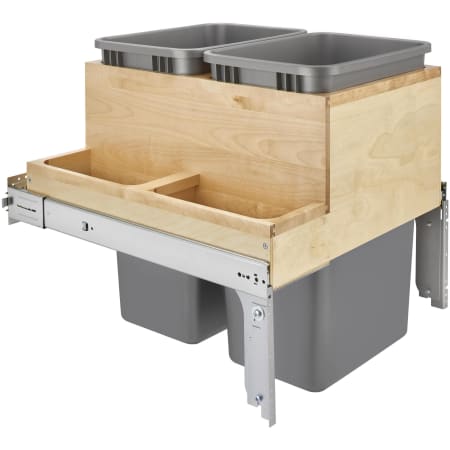 Rev-A-Shelf Wood Classics 21"W Top Mount Pull Out Double 50 Qt / 12.5 Gallon Trash Can System with Side Storage Compartments and Soft Close Slides Maple / Silver