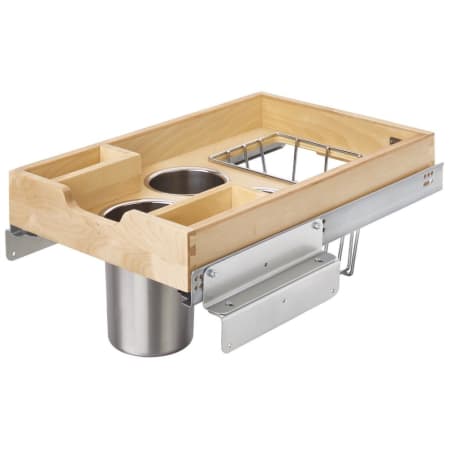 Rev-A-Shelf Wood Classics 16-7/16"W Soft Close Pull Out Base Cabinet Utensil Organizer w/ (3) Stainless Utensil Bins and Rear Basket Maple