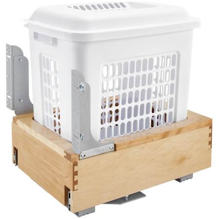 Rev-A-Shelf Wood Classics 14-1/4"W Soft Close / Open - Bottom Mount Cabinet Laundry Hamper with Basket and Lid Maple / White