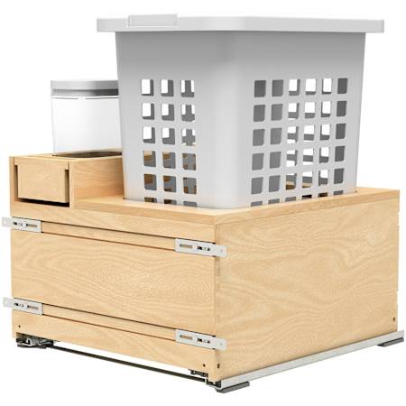 Rev-A-Shelf Wood Classics 21"W x 24-1/2"H Soft Close Pull Out Base Cabinet Laundry Hamper with OXO Storage Bin Maple / White