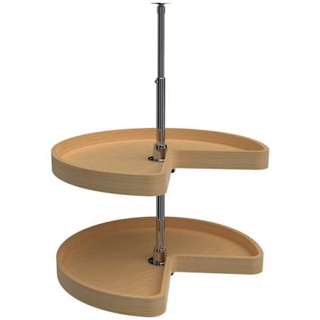 Rev-A-Shelf Wood Classics Double 2 Tier 32" Kidney Shaped Lazy Susan with 26-31" Adjustable Pole for Corner Base Cabinets Maple