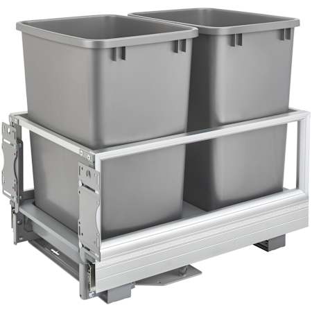Rev-A-Shelf Contemporary 14-1/4"W Aluminum Double 35 Qt / 8.75 Gallon Pull Out Cabinet Trash Can System with Soft Open and Close Silver