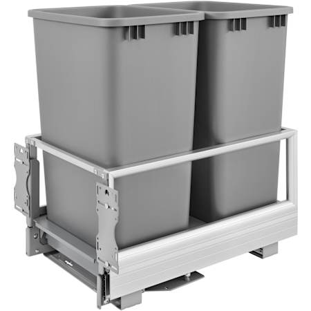 Rev-A-Shelf Contemporary 15-1/2"W Aluminum Double 50 Qt / 12.5 Gallon Pull Out Cabinet Trash Can System with Soft Open and Close for Full Height Cabinet Silver