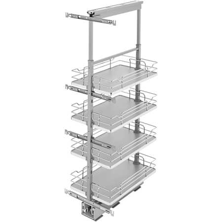 Rev-A-Shelf Contemporary 14-9/16"W x 43-1/2"H Adjustable Solid Shelf Surface Pull Out Pantry Organizer System with Soft Close for Tall Pantry Cabinets Gray