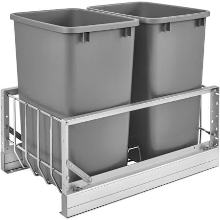 Rev-A-Shelf Contemporary 14-3/4" Wide 35 Quart Pull Out Trash Can System with Soft Close Slides and 2 Bins Silver