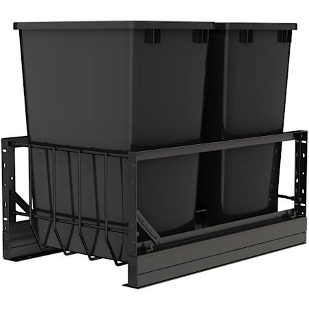 Rev-A-Shelf Contemporary 14-3/4" Wide 35 Quart Pull Out Trash Can System with Soft Close Slides and 2 Bins Black