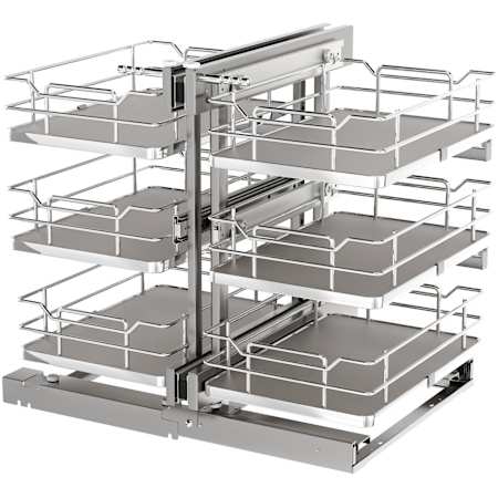 Rev-A-Shelf Modern 26-3/8"W x 26-1/2"H Soft Close 3 Tier Pull Out 6 Shelf Cabinet Organizer for Blind Left and Right Corner Cabinets Gray