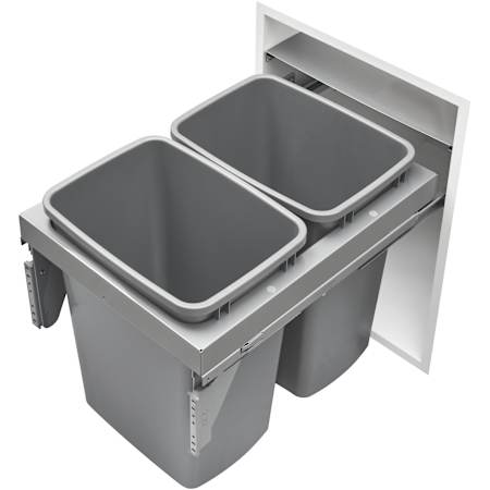 Rev-A-Shelf Modern 16-1/4"W Steel Top Mount Pull Out Double 35 Qt / 8.75 Gallon Trash Can Drawer System with Soft Close Slides for Full Access Cabinets Gray