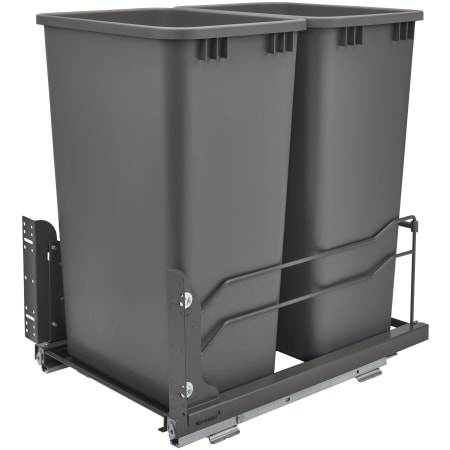 Rev-A-Shelf Modern 14-3/4"W Steel Bottom Mount Double 50 Qt / 12.5 Gallon Pull Out Trash Can System for Full Height Cabinets with Soft Close Slides Orion Gray