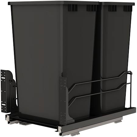Rev-A-Shelf Modern 14-3/4" Wide 50 Quart Pull Out Trash Can System with Soft Close Slides and 2 Bins Black