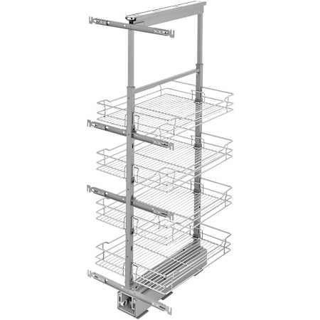 Rev-A-Shelf Modern 17-1/2"W x 43-3/8" to 50-3/4"H Soft Close Adjustable 4 Shelf Pull Out Cabinet Pantry Organizer Chrome