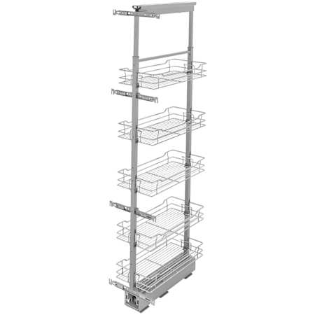 Rev-A-Shelf Modern 11-1/2"W x 58-1/4"H Soft Close Adjustable 5 Shelf Tall Pull Out Cabinet Pantry Organizer Chrome