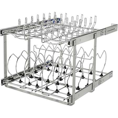 Rev-A-Shelf Classic 20-3/4"W Two Tier Double Shelf Steel Frame Pull Out Cookware Pots and Pans Sliding Organizer with Soft Close Chrome