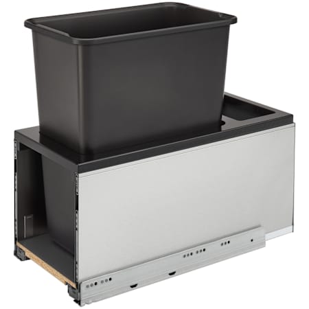 Rev-A-Shelf Legrabox 30 Qt / 7.5 Gallon Single Pull Out Trash Can System with Blum Soft Close Slides and Rear Storage for 12" Full Access Base Cabinets Stainless Steel / Black