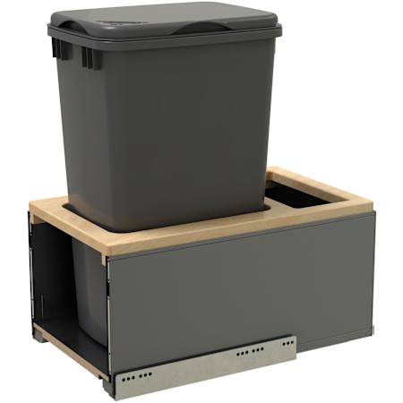 Rev-A-Shelf Legrabox 13-1/2"W Built In Pull Out Single 50 Qt / 12.5 Gallon Trash Waste Bin for Full Height Cabinets with Soft Close Orion Gray / Maple