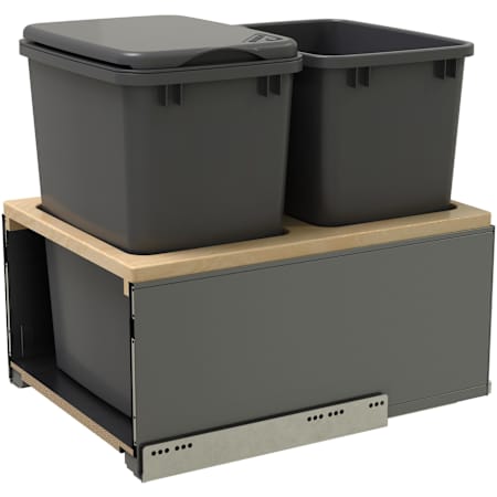 Rev-A-Shelf Legrabox 16-1/2"W Built In Pull Out Double 35 Qt / 8.75 Gallon Trash / Waste Bin System with Soft Close Slides for Full Access Cabinets Orion Gray / Maple