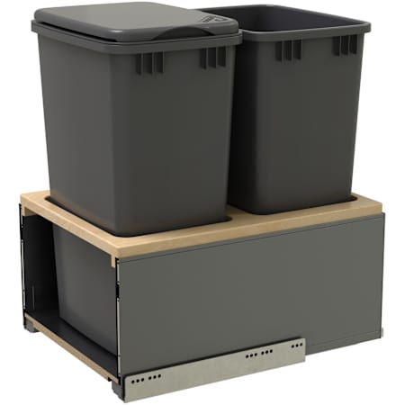Rev-A-Shelf Legrabox 16-1/2"W Built In Pull Out Double 50 Qt / 12.5 Gallon Trash Can / Waste System for Full Height Cabinets with Soft Close Slides Orion Gray / Maple