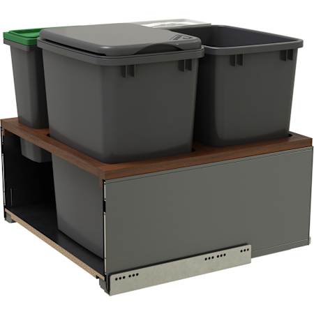 Rev-A-Shelf Legrabox Double 35 Qt / 8.75 Gallon Pullout Trash Can System with Soft Close for 18" Frameless Base Cabinets Glossy Orion Gray