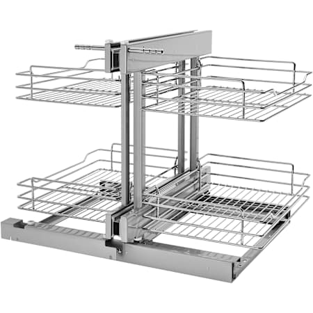 Rev-A-Shelf Classic 26-3/8" Steel 2 Tier Pull Out Organizer Shelf with Soft Close Slides for 45" Blind Corner Cabinets with 15" Opening Chrome