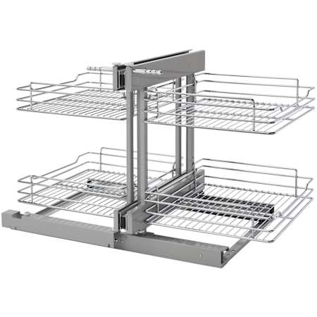 Rev-A-Shelf Classic 32-1/4" Steel 2 Tier Pull Out / Slide Out Cabinet Organizer Shelf with Soft Close Slides for 45" Blind Corner Cabinets with 18" Opening Chrome