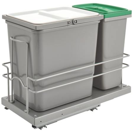 Rev-A-Shelf Sink Classics 9"W Under Sink Pull Out Combo 15L Trash Bin and 8L Recycle Bin with Soft Close / Reduced Depth Chrome