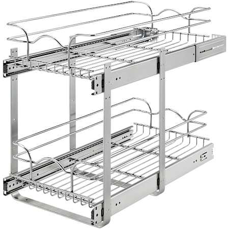 Rev-A-Shelf Classic 11-3/4"W Two Tier Bottom Mount Pull Out Steel Wire Basket Cabinet Organizer Chrome