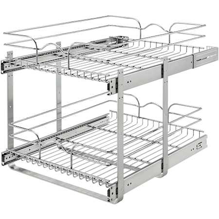 Rev-A-Shelf Classic 17-3/4"W Two Tier Bottom Mount Pull Out Steel Basket Cabinet Slide Out Organizer Chrome