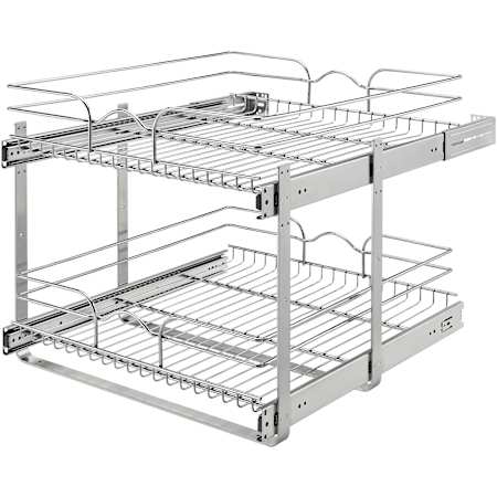 Rev-A-Shelf Classic 20-3/4"W x 19"H Two Tier Bottom Mount Pull Out Steel Wire Cabinet Organizer Chrome