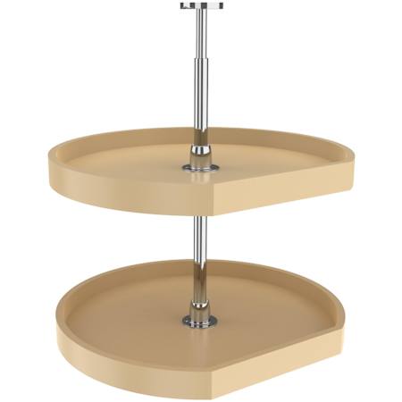 Rev-A-Shelf Classic 2 Tier 22" D Shaped Flat Side Lazy Susan with 26-31" Adjustable Height Pole for Corner Wall Cabinets Almond