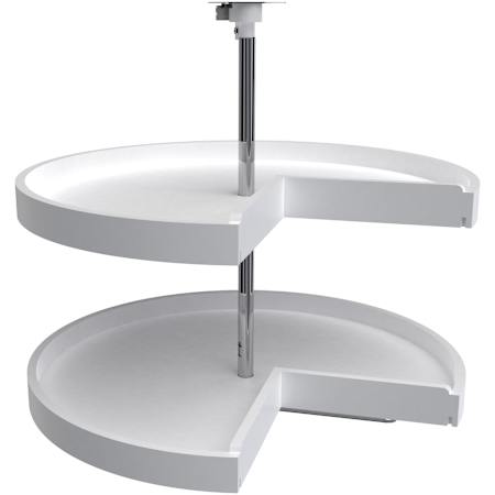 Rev-A-Shelf Classic 2 Tier 28" Pie Cut Door Mount Lazy Susan with 26-31" Adjustable Height Pole for Corner Base Cabinets White