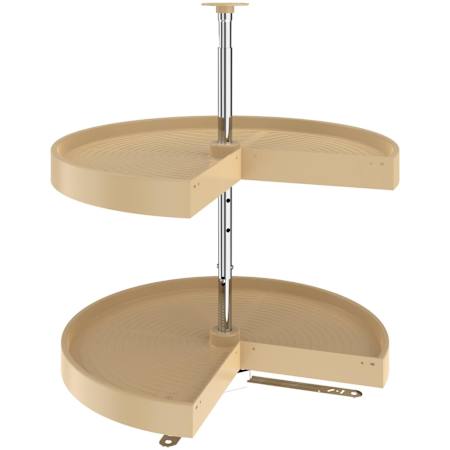 Rev-A-Shelf Lazy Daisy Double 2 Tier 24" Pie Shaped Door Lazy Susan with 26-31" Adjustable Pole for Corner Base Cabinets - 92 Lb Weight Capacity Almond